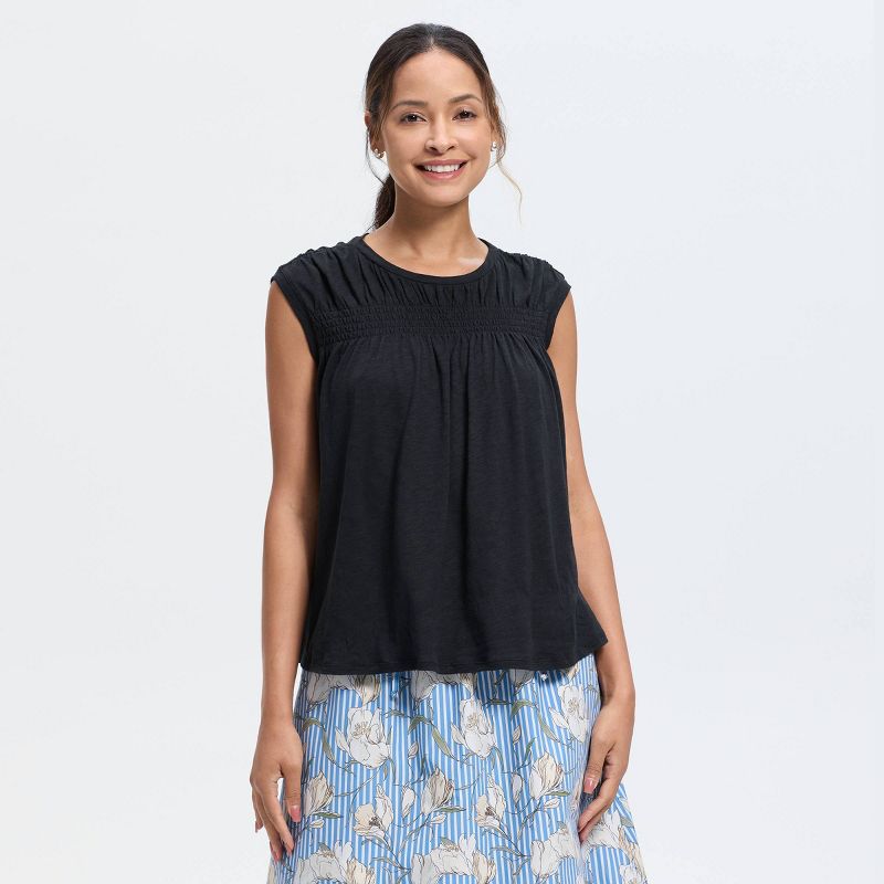 Women's Smocked Cape Short Sleeve Blouse - Universal Thread™ Black XS