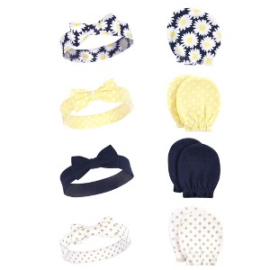 Hudson Baby Infant Girls Cotton Headband and Scratch Mitten Set, Daisy, 0-6 Months - 1 of 4