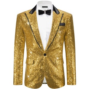Lars Amadeus Men's Peak Lapel Disco Prom Wedding Party Tuxedo Sequin Blazer - 1 of 4