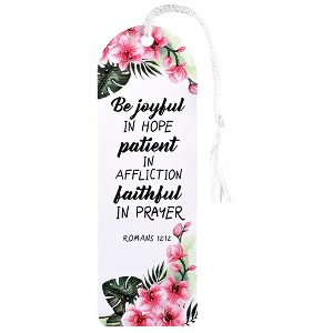 Dicksons BKMTL-520 Be Joyful in Hope Patient in Affliction Faithful in Prayer Pink and White 2 x 6 Paper and Tassel Curved Top Encouraging Tassel - 1 of 2