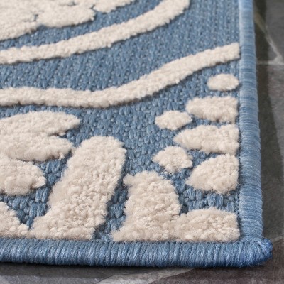 Light Blue and Beige Rectangular Synthetic Medallion Area Rug