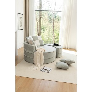 Grungis Round Chenille Single Sofa with Ottoman, Sleeper Accent Chair with 5 Pillows Soft Chenille Upholstered for Living Room - 1 of 4