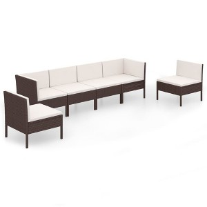 vidaXL Garden Lounge Set Patio Sectional Sofa Couch Outdoor Poly Rattan Brown - 1 of 4