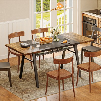 Bestier 70'' Dining Table with Basket Storage Wooden Kitchen Table and Sturdy Metal Legs