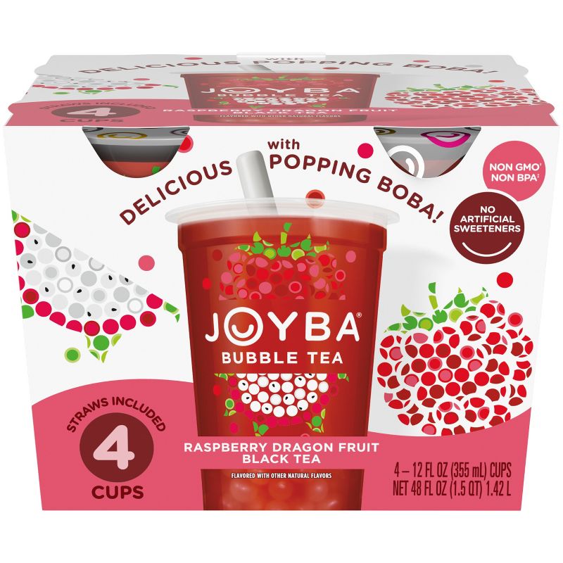 JOYBA Raspberry Dragon Fruit Black Bubble Tea - 4pk/12 fl oz Cups, 1 of 12