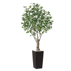 DR.Planzen UV Resistant 6-7FT Artificial Pre Potted Ficus Tree with White Tall Planter for Indoor Outdoor Office House Decor - 1 of 4