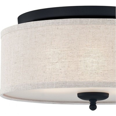 Blanche 16" Matte Black Flush Mount with Beige Linen Shade