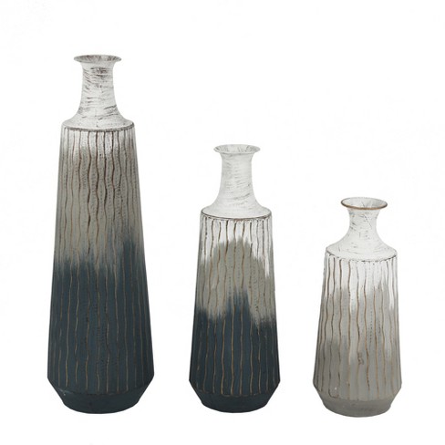 Luxenhome Set Of 3 Multi-color Ombre Metal Bottle Flower Vases 