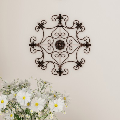 14.25" Square Open Edge Medallion Metal Wall Art Almost Black - Lavish Home