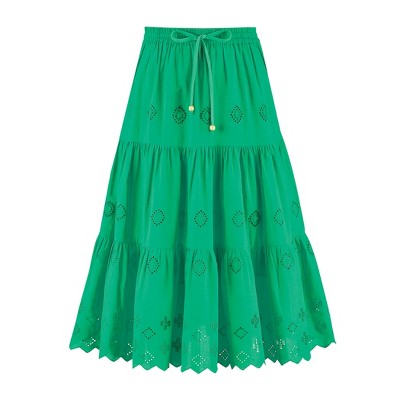 Collections Etc Tiered Eyelet Detail Scalloped Border Hem Elasticized Waist Skirt