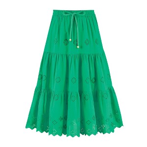 Collections Etc Tiered Eyelet Detail Scalloped Border Hem Elasticized Waist Skirt - 1 of 4