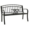 vidaXL Outdoor Patio Bench Garden Park Steel Bench for Outdoor Backyard Steel - Black With Table - 2 of 4