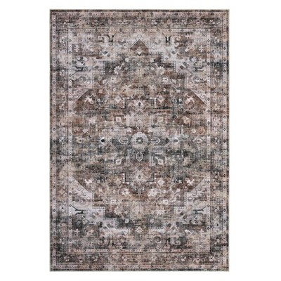 9 x 12 ft Polyester Blue Brown Rectangular Indoor Bedroom Living Room Floral Print Vintage Machine Washable Area Rug