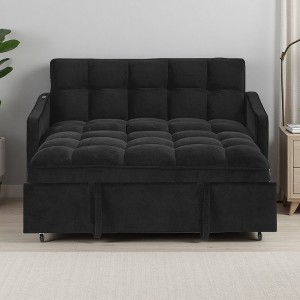 47" Velvet Loveseat Bed with Pull-Out Bed & USB Charging - 1 of 4