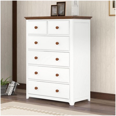 GustoWave 6-Drawer Tall Dresser Chest for Bedroom and Living Room - Sturdy Frame, Espresso White