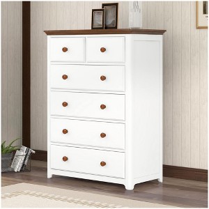 GustoWave 6-Drawer Tall Dresser Chest for Bedroom and Living Room - Sturdy Frame, Espresso White - 1 of 4