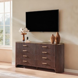 8 Drawer Dresser for Bedroom, 53.9" Wide Drawers with Gold Handles, Curved Profile, Wood Storage Dressers Organizer for Living Room - 1 of 4