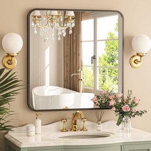 Square Bathroom Mirror for Over Sink, Modern Metal Frame Shatterproof Wall Mirror - 1 of 4