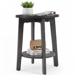 MAYEERTY Round End Table, 2-Tier Rubberwood Side Table with