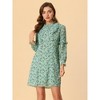 Allegra K Women's Floral Mock Neck Tie Waist Ruffle Shift Chiffon Dress - 3 of 4