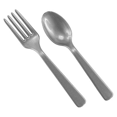 16ct Silver Disposable Fork & Spoon Set