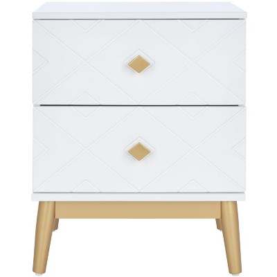 Wilfred 2 Drawer Patterned Nightstand - NST5009 - White/Gold - Safavieh