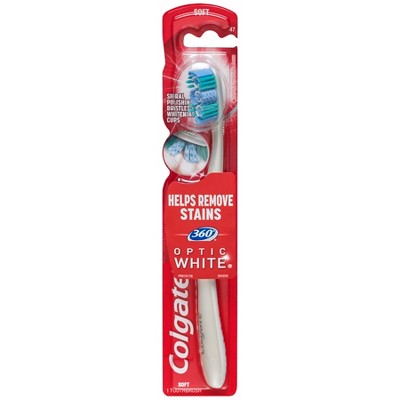 Colgate 360 Optic White Whitening Toothbrush with Tongue and Cheek Cleaner - Soft Bristles - 1ct