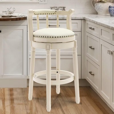 NicBex Seat Height 29.5 Inch Swivel Bar Stools,Modern Leather Wooden Counter Height Barstools Chair for Home Kitchen,Cream