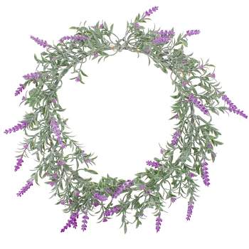 Northlight Pre-Lit Battery Operated Pink Lavender Spring Wreath- 16" - White LED Lights