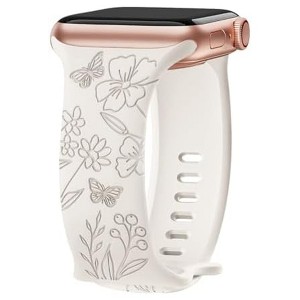 HTUTWOO Engraved Butterfly Apple Watch Band, Soft Silicone Strap 38/40/41/42/44/45/49mm, for iWatch Series 10 9 8 7 6 5 4 3 2 1 SE Ultra - 1 of 4