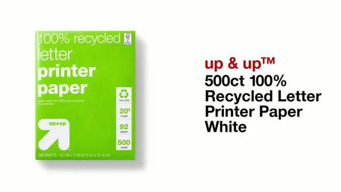 500ct 100% Recycled Letter Printer Paper White - up &#38; up&#8482;, 2 of 5, play video