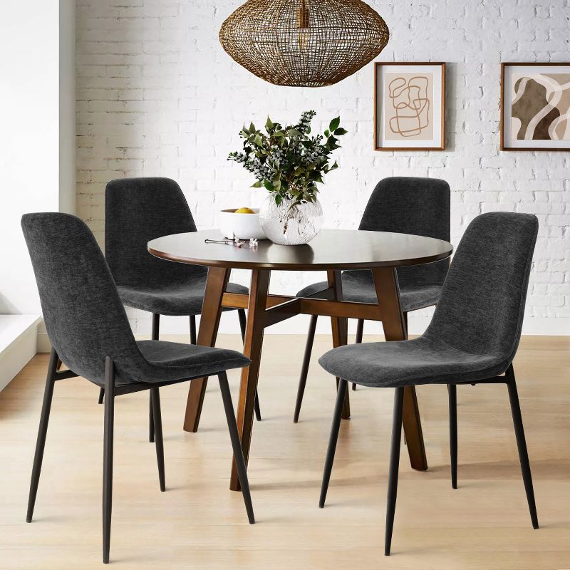Oslo Chenille Dining Room Chairs Set Of 4,Upholstered Dining Chairs With Black Legs,Armless Dining Chair-Maison Boucle, 1 of 10