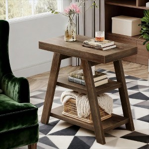 Gulches 3-Tier Small End Table, Rustic Brown Farmhouse Wooden Side Table Heavy-Duty Storage Sofa/Bedside Table - 1 of 3