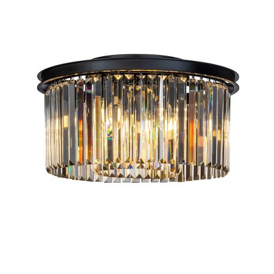 ALOADECOR 9-Lights Modern 20" Matte Black 2-Tier Round Fringe Crystal Flush Mount