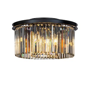 ALOADECOR 9-Lights Modern 20" Matte Black 2-Tier Round Fringe Crystal Flush Mount - 1 of 4