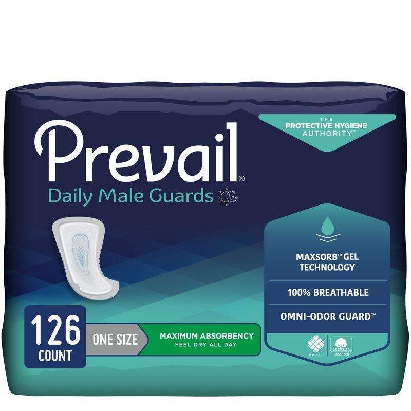 Prevail Guards for Men, 12.5 Inch Length, Maximum Absorbency, One Size Fits Most, 126ct, 1 of 3
