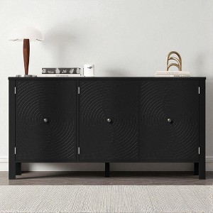 3-Door Sideboard with Swirl Patterned MDF Doors, Adjustable Shelves, Central Support Leg and Retro Metal Handles for Kitchen, or Dining Room - 1 of 4