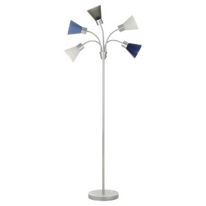 5 Head Floor Lamp Blue Shade with Silver Frame (Lamp Only) - Room Essentials , Adult Unisex, Multi Blue/Silver
