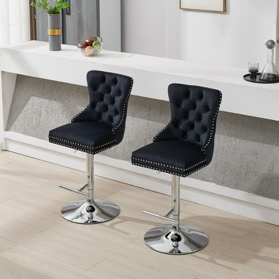 INFURNIC Counter and Bar Stools Swivel Velvet Bar Stool with Adjustable Height for Kitchen and Home Bar, Black, 20.4"*17.5"*49.9"