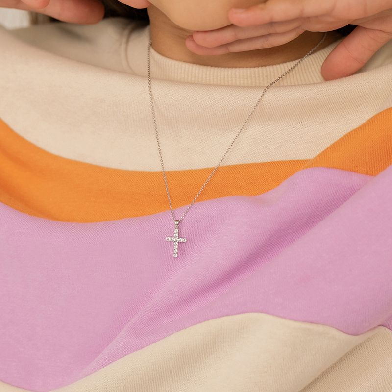 Girls' CZ Cross Sterling Silver Necklace - In Season Jewelry, 4 of 7