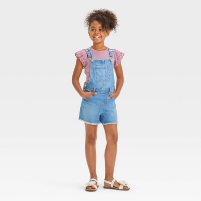 Girls Cut off Jean Shortalls Cat Jack Medium Wash M Target