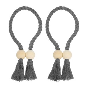 Unique Bargains Hand Woven Wooden Ball Decorative Magnetic Curtain Tiebacks - 1 of 4