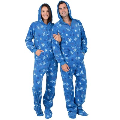 Navy-Blue Plush Hooded Footed Onesie Pajamas for Men & Women