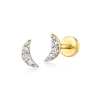 Pure Collection by Ross-Simons Diamond-Accented Moon Flat-Back Stud Earrings in 14kt Yellow Gold
