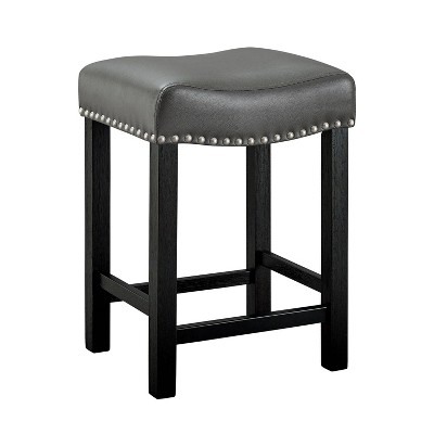 Aspen 24" Gray Faux Leather and Ebony Wood Swivel Counter Stool Set of 2