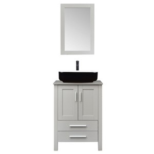 24 in. W x 19 in. D x 32 in. H Bath Vanity in Gray with Mirror and Sink Set - 1 of 4