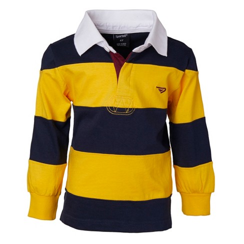 Sportoli Boys Cotton Striped Long Sleeve Polo Rugby Shirt - Gold - Size ...