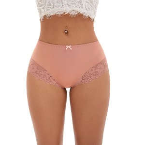 INSPIRE CHIC Women's Lace Trim High Waist Briefs Full-Coverage Lace Back Underwear Panties - 1 of 4
