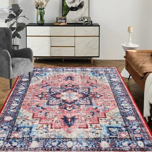 Vintage Farmhouse Boho Area Rug | Ultra Soft Washable Non-Slip Rug with Distressed Rustic Print for Living Room, Bedroom, Dining, Dorm & Office - 1 of 4