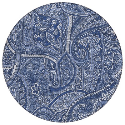 Navy Blue And Sky Blue Paisley Washable Indoor Outdoor Area Rug